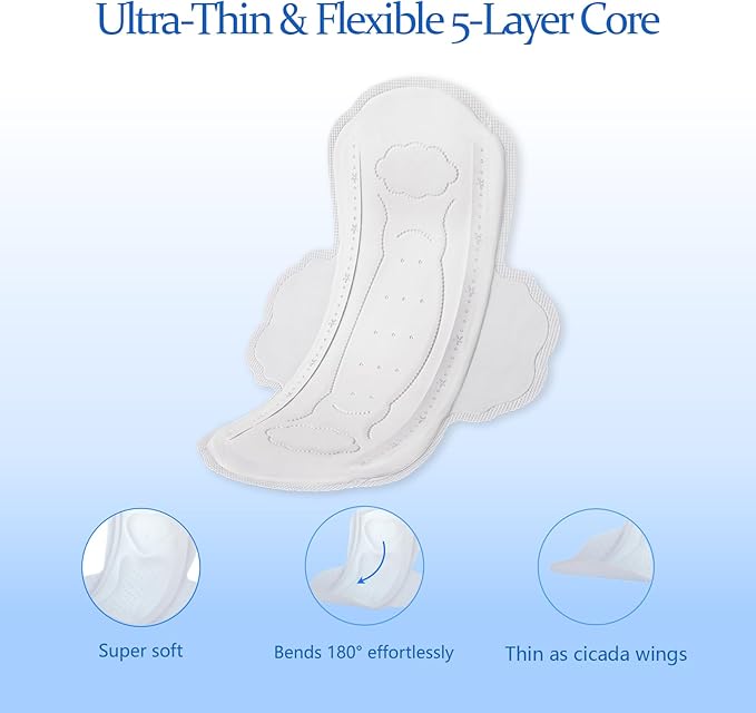 MODAL Pads for Women, Unscented Daily Thin Sanitary Pads for Period with Wings, 9.5 Inch(240 mm), Regular, 32 Count