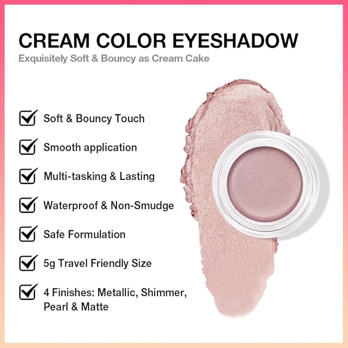 Cream Glitter Champagne Shimmer Metallic Eyeshadow Palette Makeup, Natural Single Mini Instant Holographic Eyeshadow For Women, Sombras Crema Para Ojos, Talc, Paraben&Cruelty Free, 17
