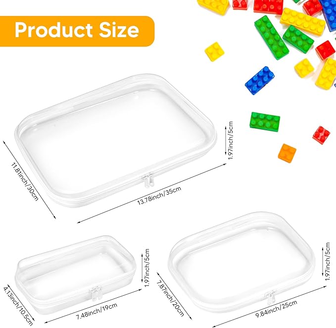 3Pcs Clear Zipper Pouch, PVC Plastic Cosmetic Travel Bag, Portable Travel Organizer Bins, Durable Makeup Bags for Toy Storage, Pencil Case(White-13.8+9.9+7.5inch)