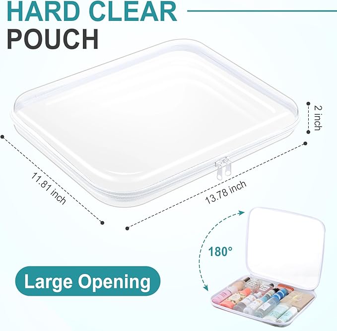 Hoolerry 4 Pcs Hard Clear Zipper Case Makeup Bags Plastic Pencil Pouch Transparent Storage Box Containers for Cosmetics, Snacks, Building Blocks, Puzzles(White,13.8 x 11.8 x 2 in)