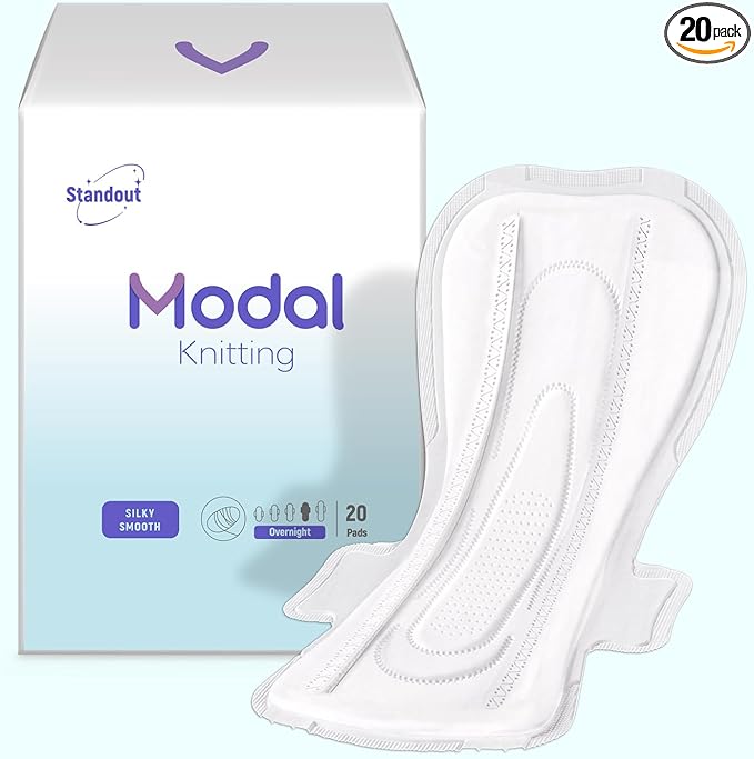 MODAL Heavy Flow Pads for Women Overnight, Unscented Sanitary Pads for Period with Wings, 14.1 Inch(360 mm), Overnight, 20 Count