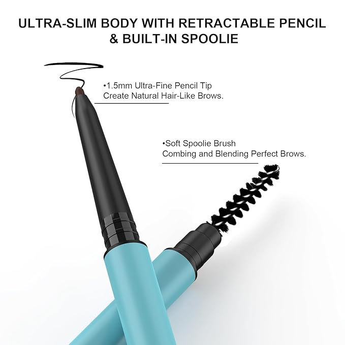 TurritopsisD Define & Fill Brow Pencil 【2-Pack Brown】 Eyebrow Pencil Pro Waterproof Long-Lasting Precision Tip Skinny Pen Built-in Soft Spoolie