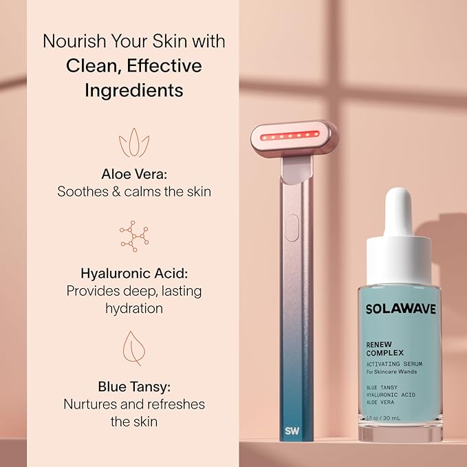 Solawave 4-in-1 Radiant Renewal Red Light Therapy Wand & Renew Complex Activation Serum | Beauty Device for Face & Neck | Serum Boosts Anti-Aging Effects, Reduces Wrinkles, Dark Circles & Puffiness