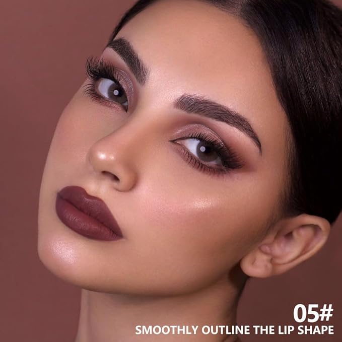 Matte Lipstick Crayon for Women, Dark Purple 24 Hour Lipstick Lip Liner Pencil, Neutral Lip Stick Lipliner Long Lasting Waterproof Smudge Proof, Vegan & Cruelty-Free, 05