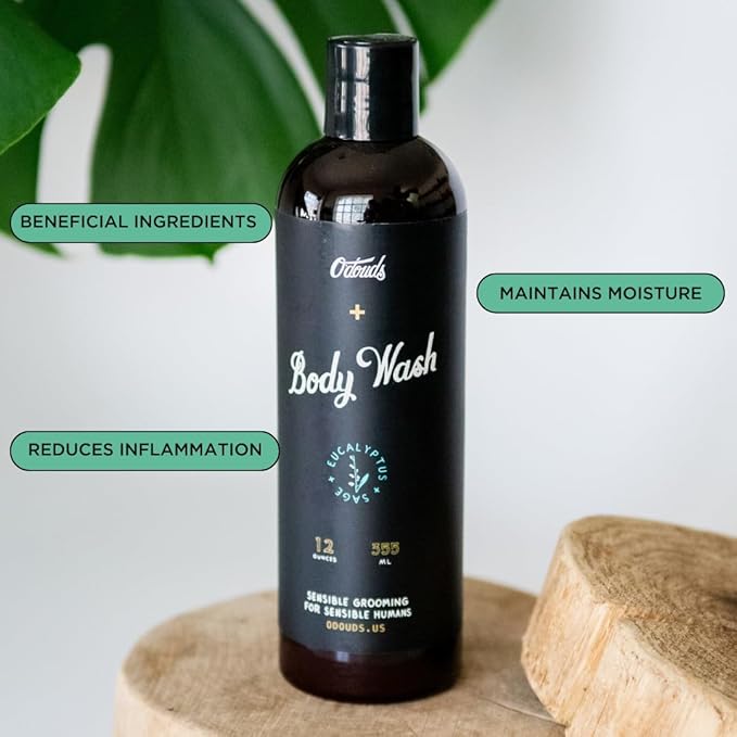 O'Douds Body Wash - All Natural Body Wash for Men & Women - Plant-Based, Vegan Body Wash - Jojoba Oil, Aloe Vera, Coco Betaine & Vegetable Glycerin - Eucalyptus & Sage Scent (12 oz.)