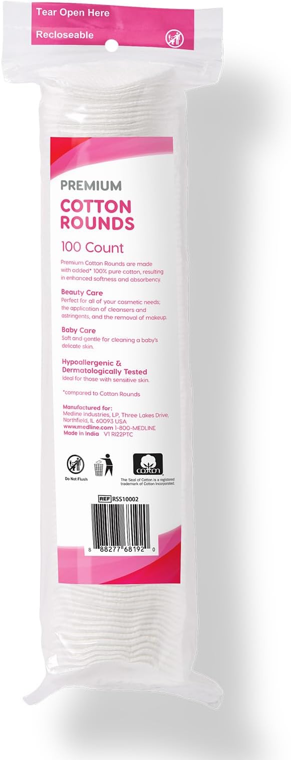 Simply Soft Premium Cotton Rounds, 100% Pure, Absorbent Cotton Pads, 100 Count (Pack of 36)