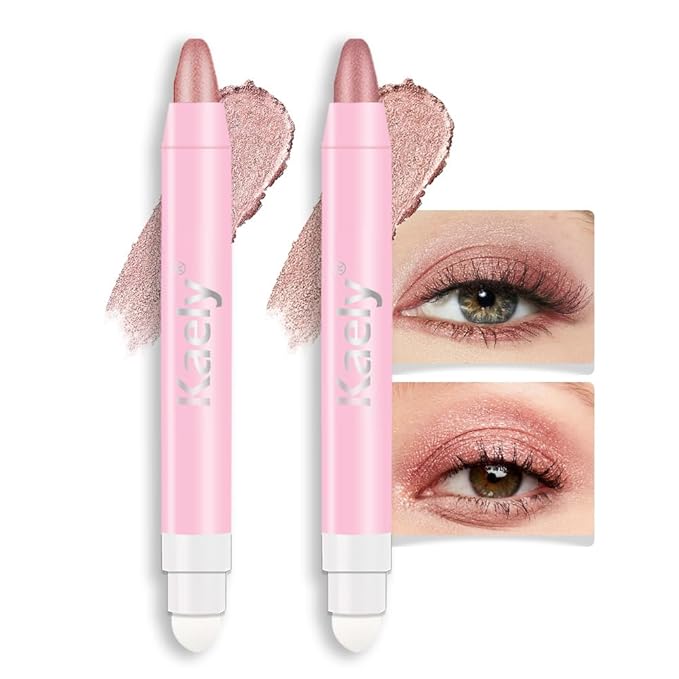 evpct 2Pcs Cream Eye Shadow Brightener Sticks Set for Eyes Waterproof, Rose & Rose Gold Shimmer Cream Eyeshadow Applicator Stick Long Lasting Pigmented Eye Makeup sombras en crema para ojos 27+37