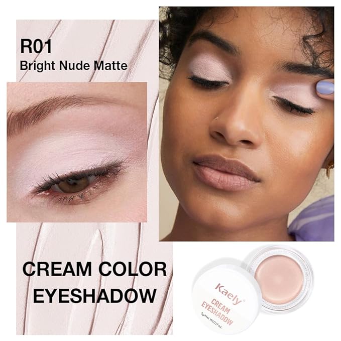 Kaely Single Cream Eyeshadow Pot, Bright Nude Matte Eye Shadow for Older Women High Pigmented Waterproof, Natural Eyeshadow Palette Makeup Brightener, sombras en crema para ojos, Blendable, R01