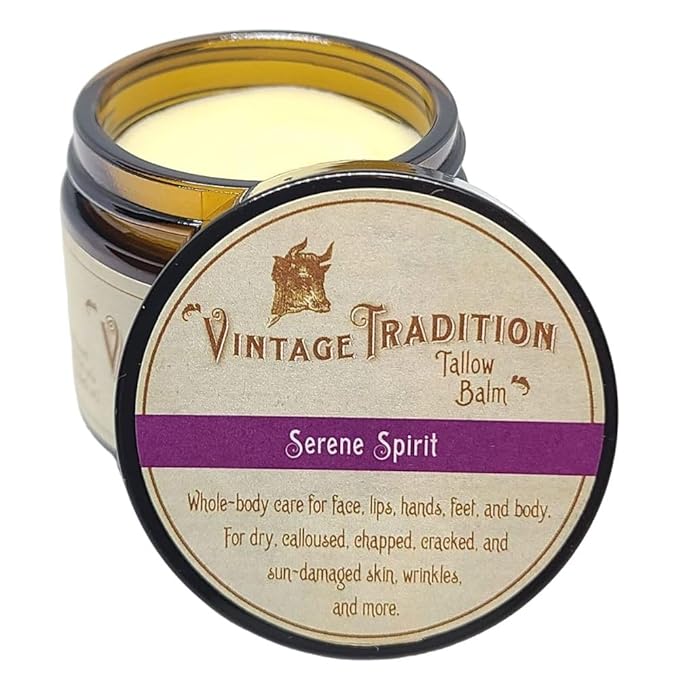 Vintage Tradition Beef Tallow All Purpose Balm - Healing, Hydrating Fragrant Forest Skin Care Salve Replaces Body Lotion, Hand Cream, More - Essential Oil, Olive Oil, and Grass-Fed Tallow, 2 fl oz.