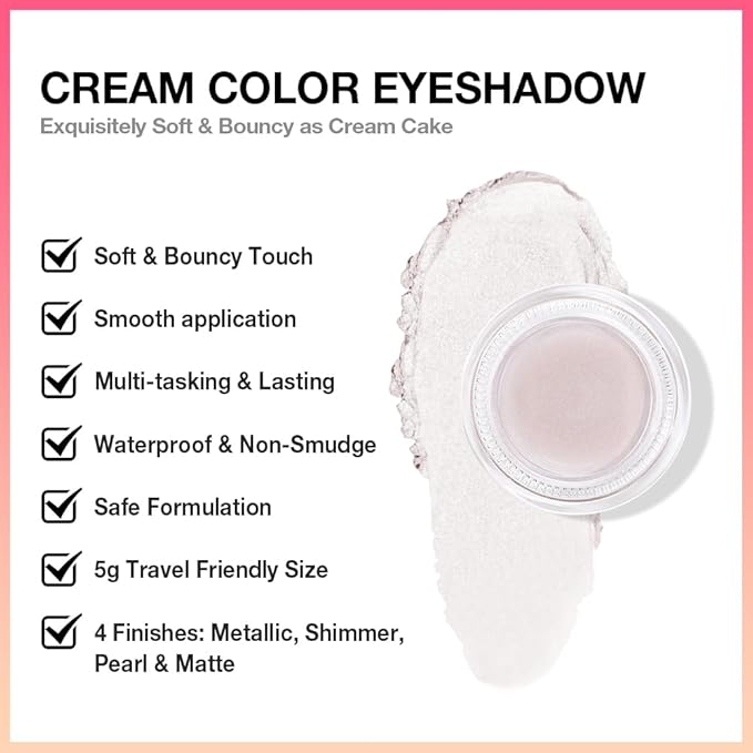 Cream Glitter Pearl Shimmer Metallic Eyeshadow Palette Makeup, Natural Single Mini Instant Holographic Eyeshadow For Women, Sombras Crema Para Ojos, Talc, Paraben & Cruelty Free, 18