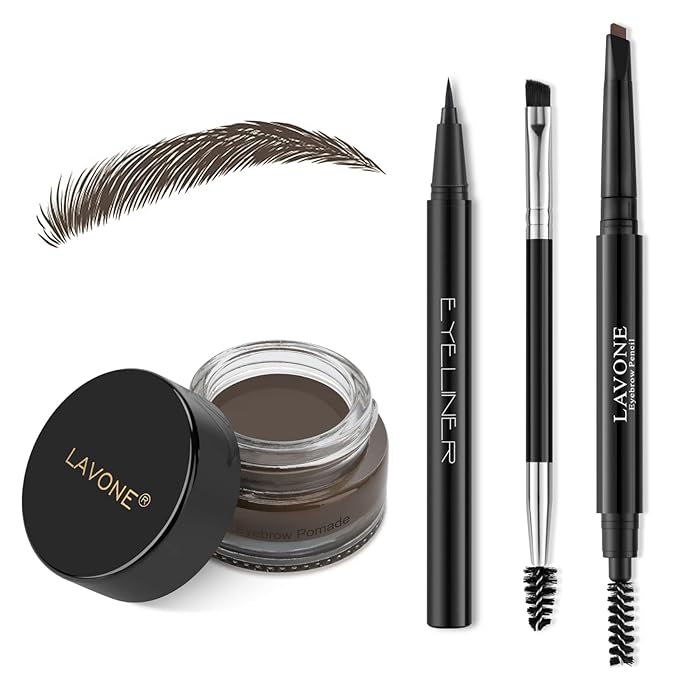 LAVONE Eyebrow Stamp Pencil Kit for Eyebrows Makeup, with Waterproof Eyebrow Pencil, Eyeliner, Eyebrow Pomade, and Dual-ended Eyebrow Brush - Medium Brown