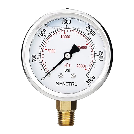 SENCTRL 3000 Psi Glycerin Liquid Filled Hydraulic Pressure Gauge, 2.5" Dial Size by senctrl