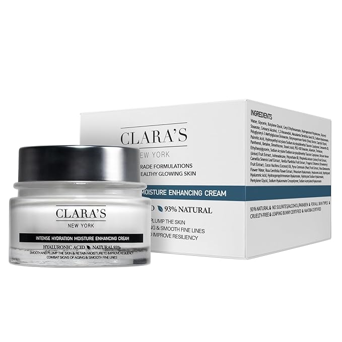 CLARA'S NEW YORK | Vegan Hyaluronic Acid Facial Cream | with Panthenol, Shea Butter | Intense Hydration Moisture Enhancing Smooth, Plump, Rich | Non-sticky, Fast-absorbing Formula | 50ml MADE IN US