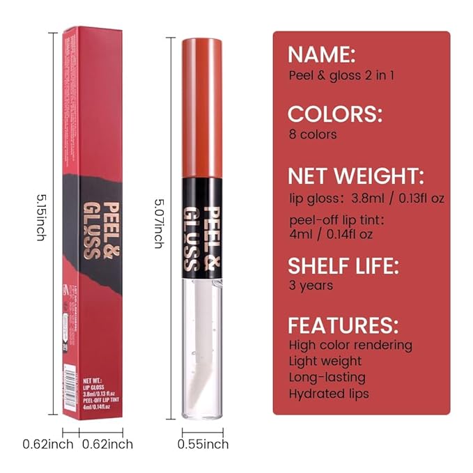 2Pcs Peel off Lip Stain Lip Oil Dual Ended Combo Set with Tweezer, 2 in 1 Brown & Maroon Lips Liner Stain Oil Long Lasting Waterproof, High Pigmented Flawless Lips Tint Stick Not Faded