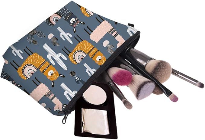 Cute Travel Makeup Bag Cosmetic Bag Small Pouch Gift for Women (Llama Cactus)