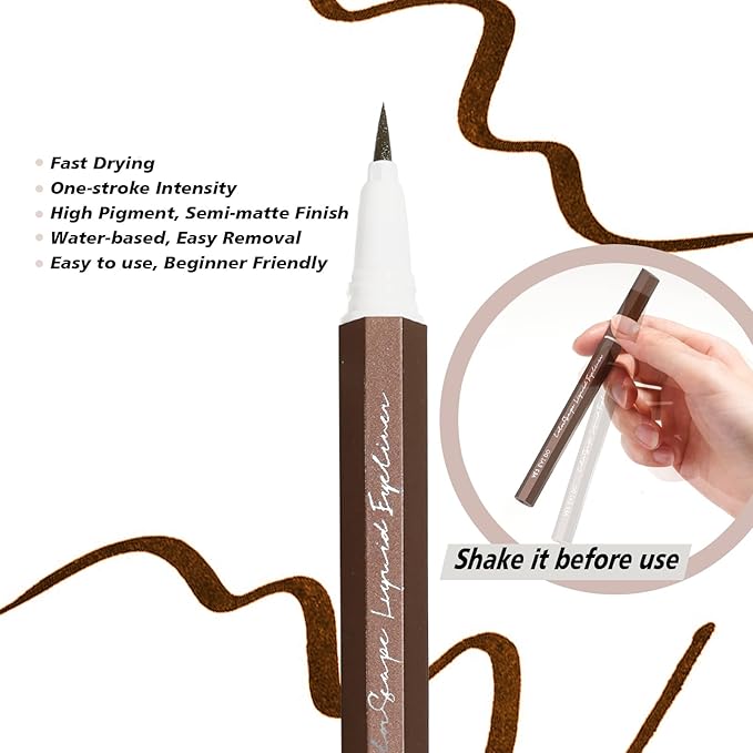 Liquid Eyeliner, Brown Liquid Eyeliner, Long Lasting Brown Liquid Eye Liner Pen for Daily Natural Makeup, Felt Tip Applicator for Line Precision, Easy to Remove with Warm Water YES.EYE DO(Cocoa Charm)