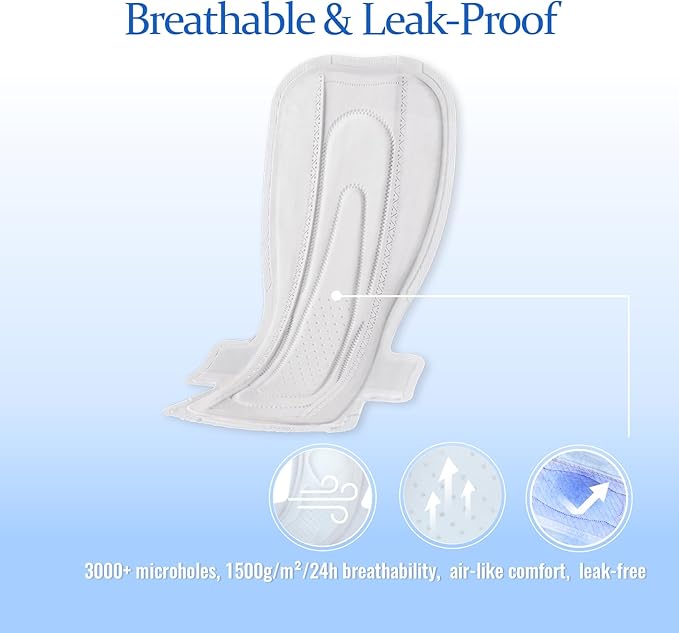 MODAL Heavy Flow Pads for Women Overnight, Unscented Sanitary Pads for Period with Wings, 16.5 Inch(420 mm), Extra Heavy Overnight, 8 Count