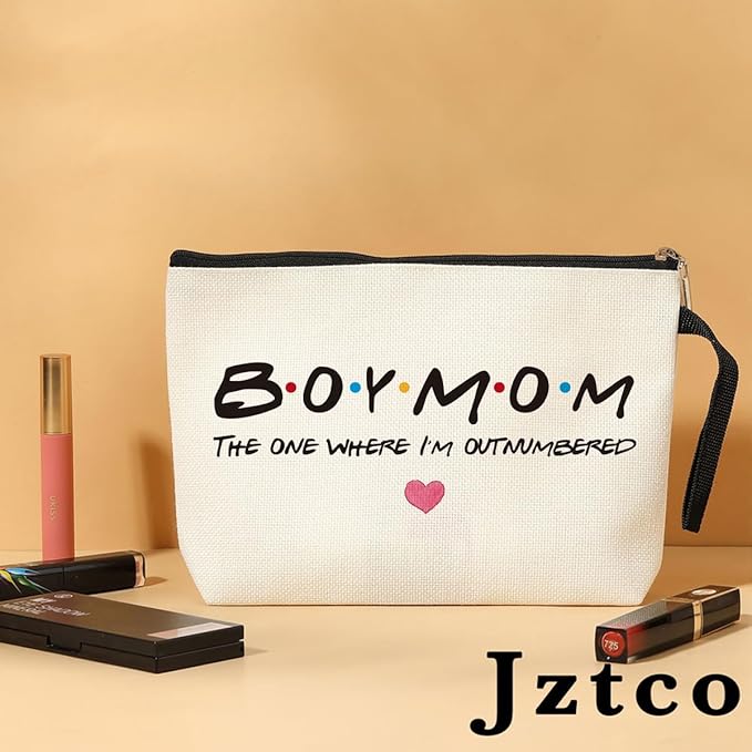 Jztco Boy Mom, Baby Shower Gifts for Moms First Time, Christmas Birthday Unique Thanksgiving Funny Mothers Day, New Moms to Be - Boy Mom The One Where I'm Outnumbered Makeup Bag