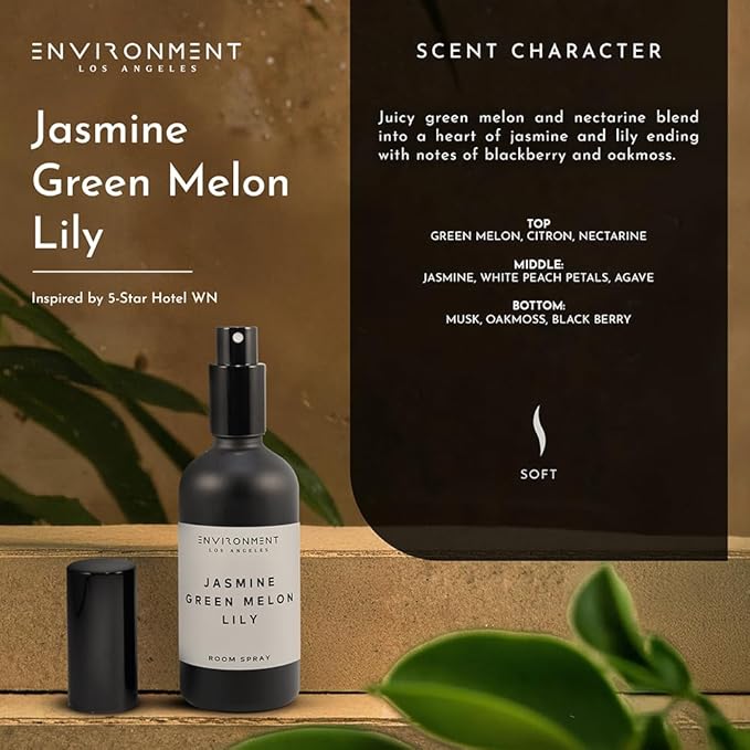 ENVIRONMENT Inspired by 5-Star Resort WN Room Spray, 100ml Air Freshener (Jasmine | Green Melon | Lily) Home Fragrance Accessories, Room Perfume, Room Deodorizer, Vegan & Cruelty-Free