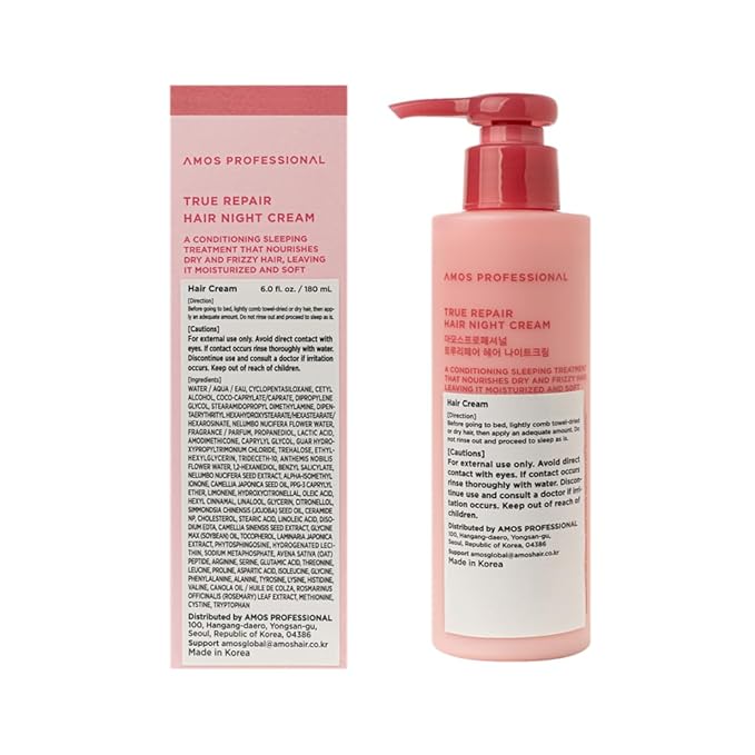 AMOS PROFESSIONAL True Repair Hair Night Cream l Overnight Hair Leave-in Conditioner, Hydrating & Deep Conditioning for Dry and Damaged Hair, 6.0 fl. oz.