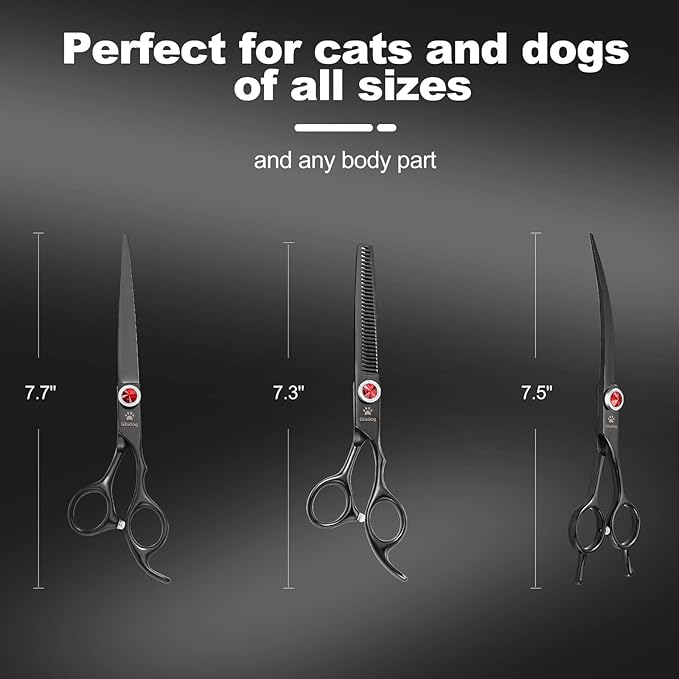 GLADOG 7 Inch Professional Dog Grooming Scissors Kit, 5-in-1 Titanium Coated Pet Grooming Shears Set, Heavy Duty Grooming Scissors for Dogs (Pro Black)