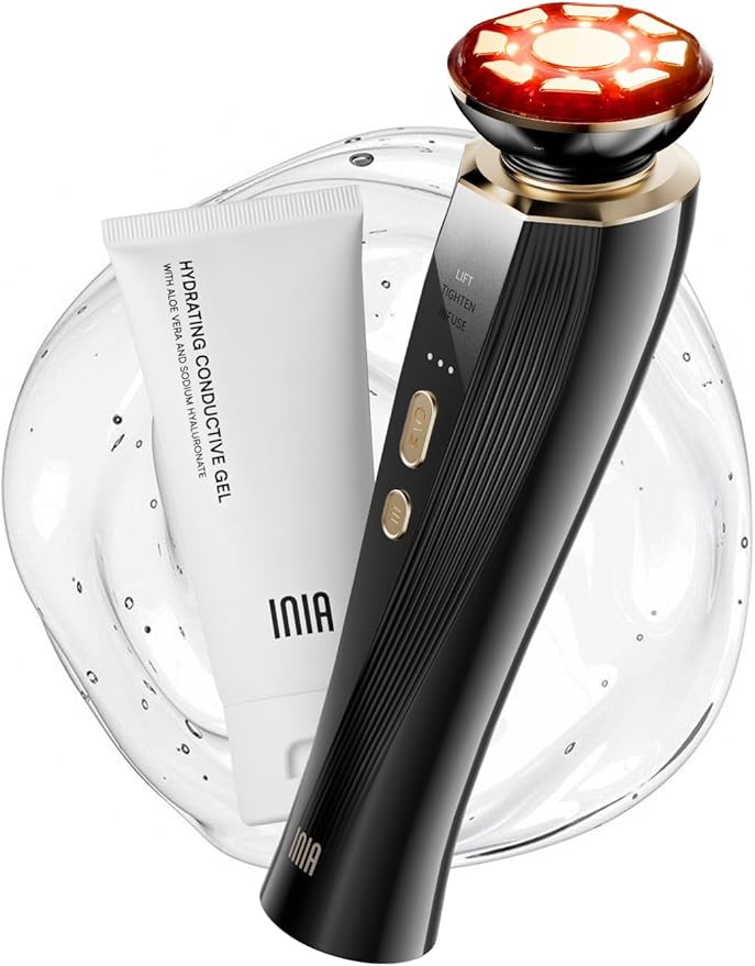 INIA 3-in-1 Red Light Therapy for Face and Neck Beauty Device for Puffiness & Skin Firming Skincare Tool (Black)