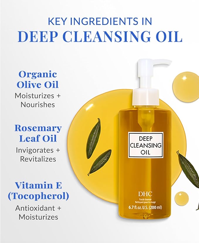 DHC Deep Cleansing Oil and Travel Size, Facial Cleansing Oil, Makeup Remover, Cleanses without Clogging Pores, Residue-Free, Fragrance and Colorant Free, For All Skin Types, 6.7 oz and 1 oz