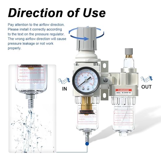 1/4" NPT Compressed Air Filter Regulator Lubricator Combo, Air Compressor Water - Image 4