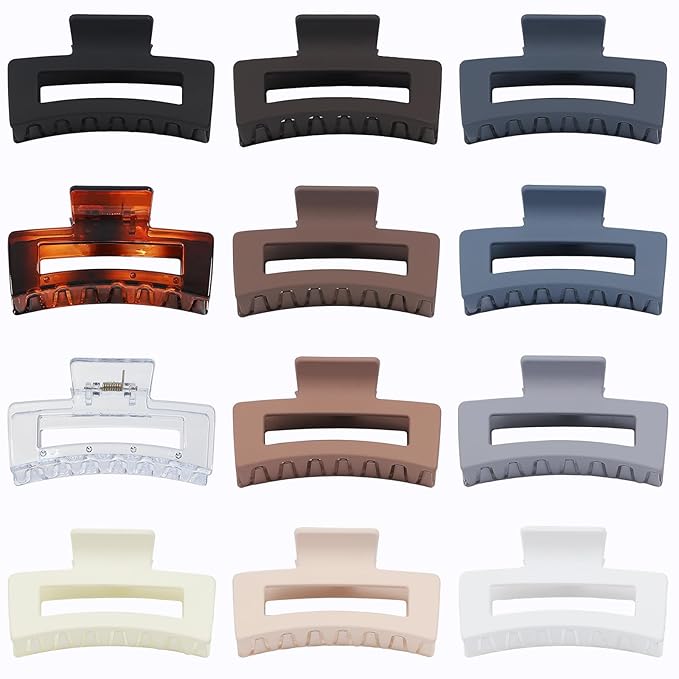 3.5 Inch Hair Clips - 12 Pcs Square Jaw Clips for Thick and Thin Hair, Rectangular Hair Accessories for Women and Girls - Neutral
