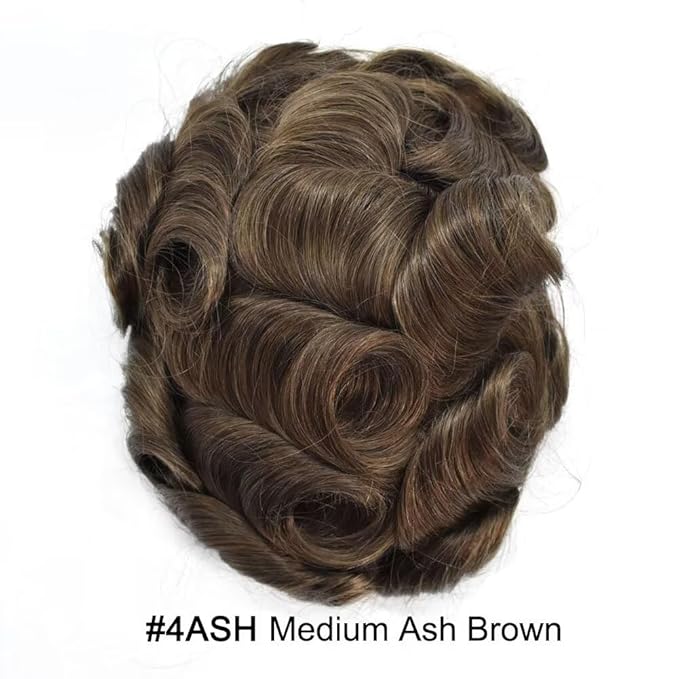 FACE MIRACLE Toupee for Men Lace Center Mens Toupee Hairpiece for Man Human Hair Replacement System Lace Center with Poly around Hair Units Mens Wig Hair Prosthesis 6"X9" #4ASH