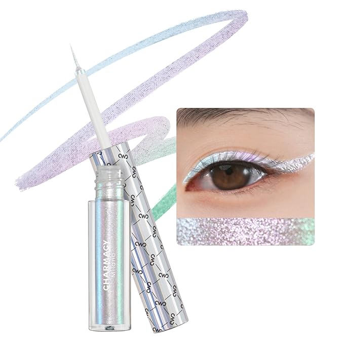 CHARMACY Chameleon Liquid Glitter Eyeliner - Highly Pigmented, Metallic MultiColor Shifting, Waterproof, Ultra-Fine Tip, Longwearing, Smudge-proof (#303)