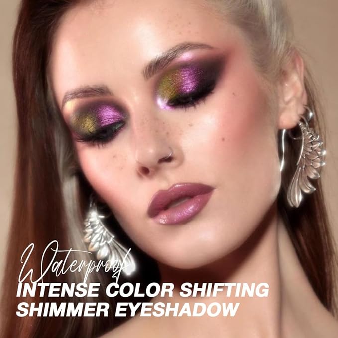 evpct Mermaid Purple Gold Holographic Chameleon Chrome Eye Shadow Palette Makeup for Older Women, Duochrome chromatic Duo Multichrome Glitter Shimmer Metallic Gothic festival Single Eyeshadow Palette