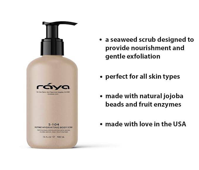 RAYA Enzyme Hydrating Body Scrub 16 oz Orange Vanilla Scent (S-104) | Gentle and Exfoliating Body Scrub | Made with Seaweed, Jojoba Beads, and Fruit Enzymes