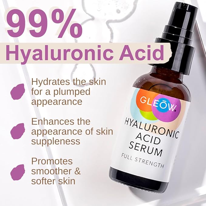 GLEOW New 2024 Pure Hyaluronic Acid Serum for Face - Hydrating Serum for Women - Hyaluronic Acid Pure Face Serum for Women - Face Serum for Dry Skin with Dark Spots 2oz