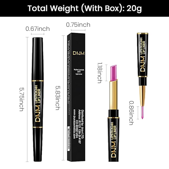 BINGBRUSH 3Pcs Double Ended Vivid Fuchsia Natural Pink Rose Metallic Lip Liner and Lipstick Makeup Combo Set for Women, Lipliner 24 Hours Original Waterproof Long Lasting Lip Stains Pencil Kit Set