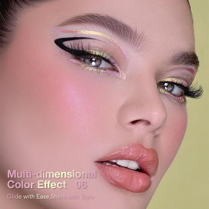 evpct Chameleon Duo Chrome Liquid Eyeliner, Iridescent Pink Glitter Metallic Shimmer Liquid Eyeliner, Multichrome Color Shift, Long Lasting Waterproof Eye Liner Eyeshadow Pencil Face Glitter Makeup