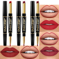 BINGBRUSH 3Pcs 2-in-1 Dark Wine Red Lip Liner and Lipstick Combo Set for Women, Matte Lips Kit with Lipliner Pencil Set Lip Stains Long Lasting Waterproof 24 Hour Original