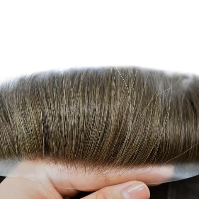 FACE MIRACLE Toupee for Men Lace Center Mens Toupee Hairpiece for Man Human Hair Replacement System Lace Center with Poly around Hair Units Mens Wig Hair Prosthesis 6"X9" #4ASH