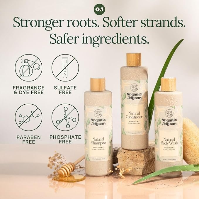 Organic Jaguar Natural Honeysuckle Body Wash with Aloe Vera Gel, Bath and Shower Soap Cleanser for Body Care, Leaves Skin Soft & Hydrated, Unscented, Sulfate and Paraben Free, 13.5 fl oz