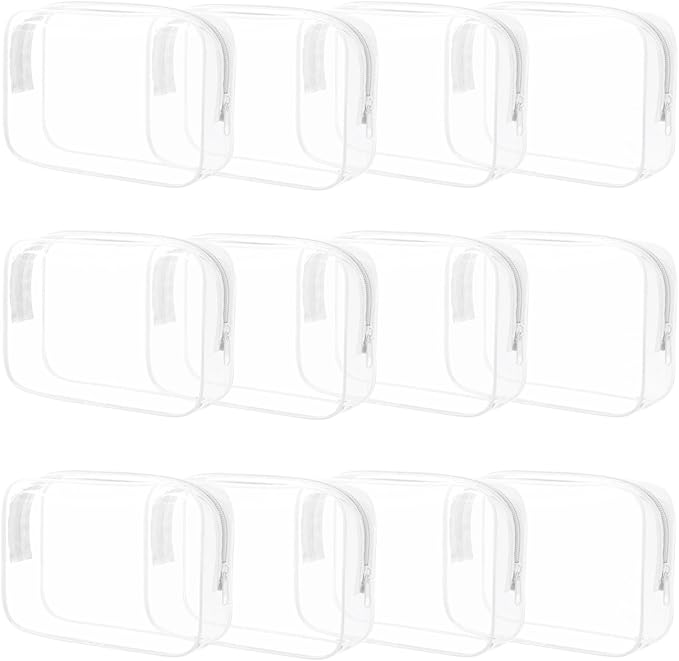 12 Pieces Clear Makeup Bags Bulk, PVC Waterproof Cosmetic Bag with Zipper, TSA Approved Toiletry Bag for Travel, Transparent Pouches Organizer Storage for Men and Women (White, Medium)
