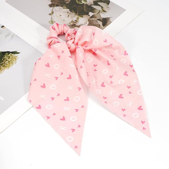 Valentine's Day Hair Ties XOXO Pink Heart Hair Scrunchies for Women Girls Elastic Love Hair Tie Ribbon Valentine's Day Hair Bows Hair Accessories Gifts