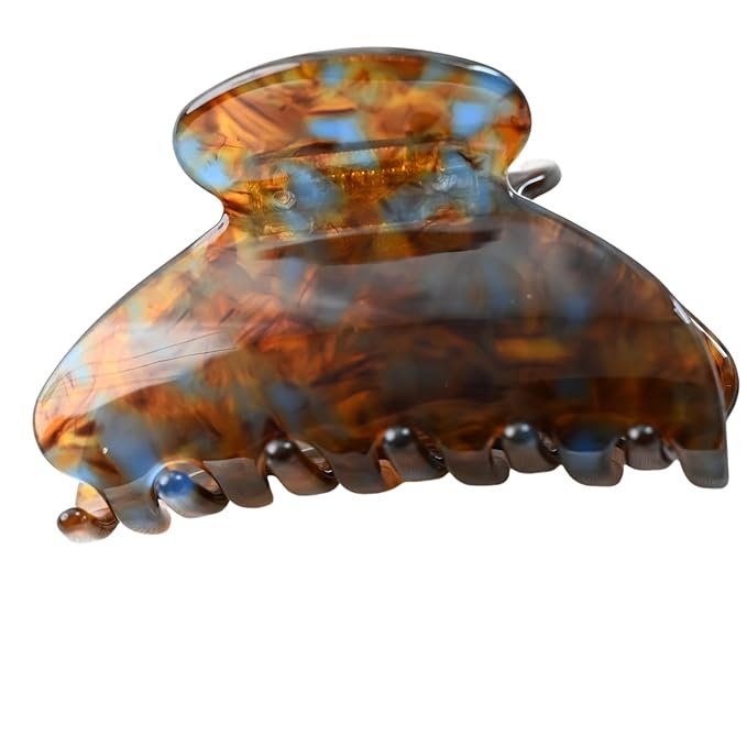 Handmade Celluloid Acetate French Design Barrettes Tortoise Shell Claws Hair Claw Luxury Fashion Accessories Hair Clip for Women (brownblue)