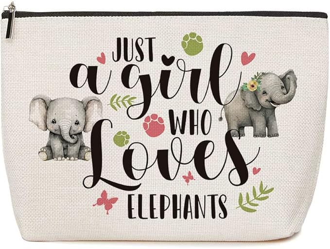 Elephant Decor Elephant Gifts for Women Just A Girl Who Loves Elephants Makeup Bag Elephants Lover Gift for Women Girls Animal Lover Birthday Christmas Gifts for Girls
