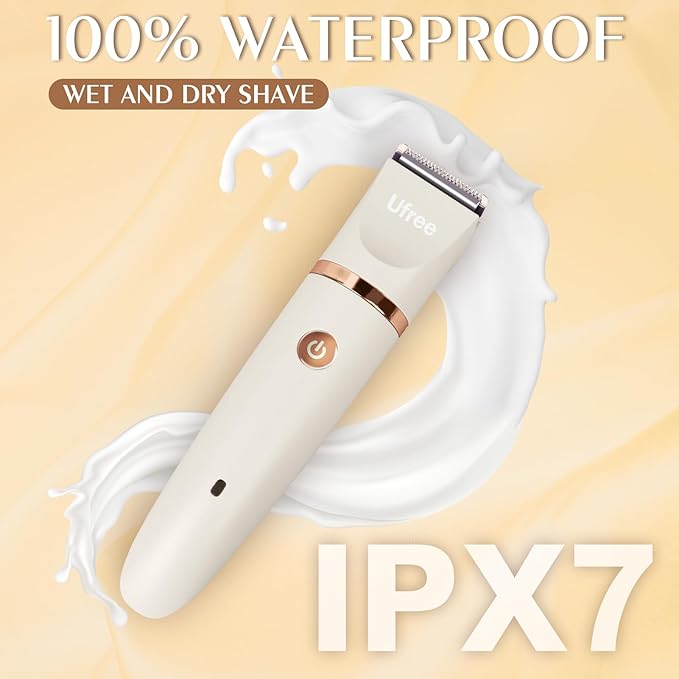 Ufree Bikini Trimmer Electric Razors for Women, Rechargeable Pubic Hair Trimmer Electric Shaver for Legs Body Hair, Bikini Shaver IPX7 Waterproof, White