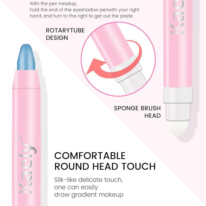 evpct 1Pcs Sky Blue Shimmer Cream Eye Shadow Brightener Sticks for Eyes Waterproof Pigmented, Double Ended Cream Eyeshadow Stick Pencil Pen with Applicator, Eye Shadow Palette Highlighter Makeup 10