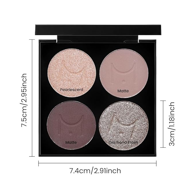Eyeshadow Quad - Blendable Matte & Shimmer, 4 Shades Nude, Champagne, Gold, Brown, Velvety Pigmented Formula, Long-Lasting, Built-In Mirror, Perfect for Older Women 02#