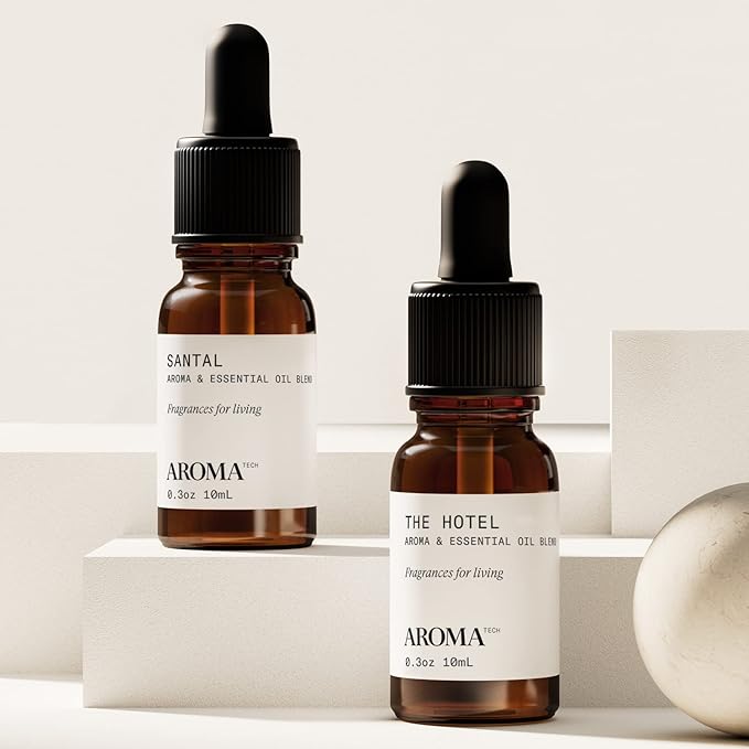 AromaTech Santal & The Hotel Set | Gift Set of Aroma Diffuser Essential Oils Blend of Santal Cardamom, Papyrus, Musk | The Hotel Peach, Red Rose, Pine - 10 Milliliter