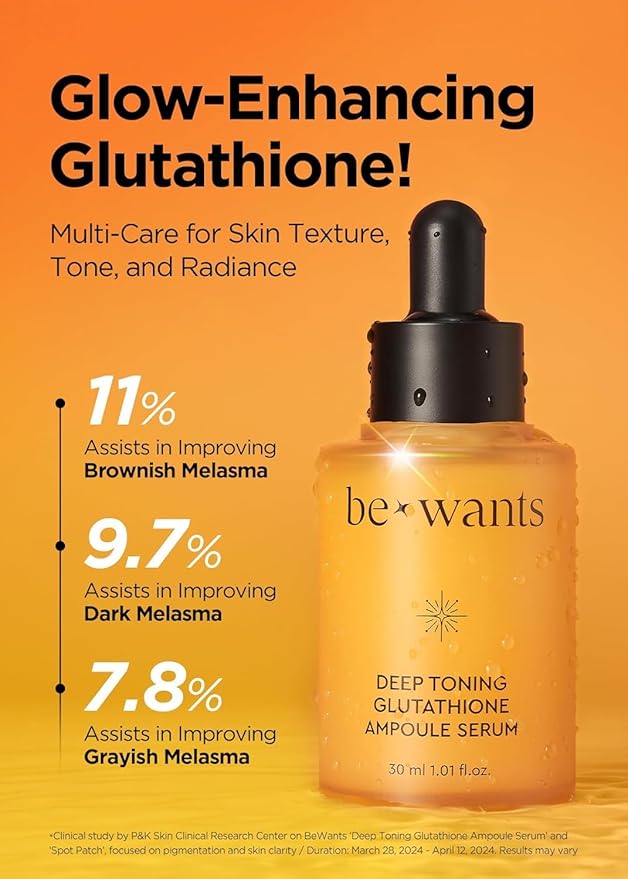 [K-Beauty] Bewants Deep Toning Glutathione Ampoule Serum | Korean Skincare with Vitamin C & Calendula Extract, 1.01 fl.oz & Bewants Deep Toning Glutathione Spot Patch