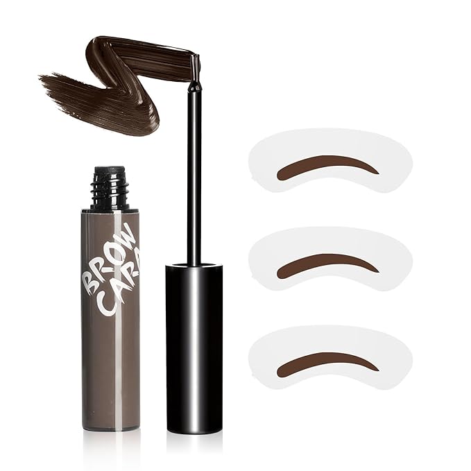 Brow Tattoo Peel Off Tint - Brow Gel Eyebrow Tattoos Waterproof, Eyebrow Gel Tint with Eyebrow Stencils Long-Lasting Makeup, Eye Brow Pencils Create Full Voluminous Brows for Women (Gray Brown)