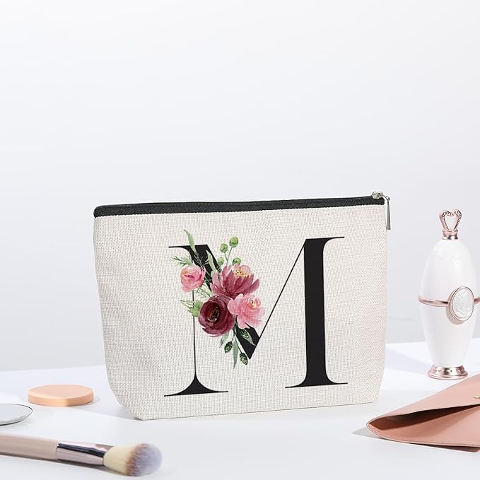 Initial Makeup Bag, Personalized Gifts for Women, Bridesmaid Gifts, Birthday Gifts for Women Mom, Gifts for Best Friend, Bride Bridesmaid Cosmetic bag (Letter M)
